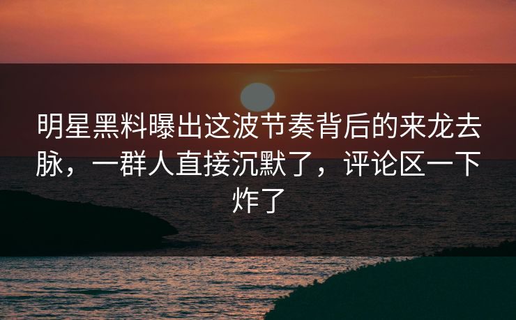 明星黑料曝出这波节奏背后的来龙去脉,一群人直接沉默了,评论区一下炸了 明星黑料曝出这波节奏背后的来龙去脉,一群人直接沉默了,评论区一下炸了